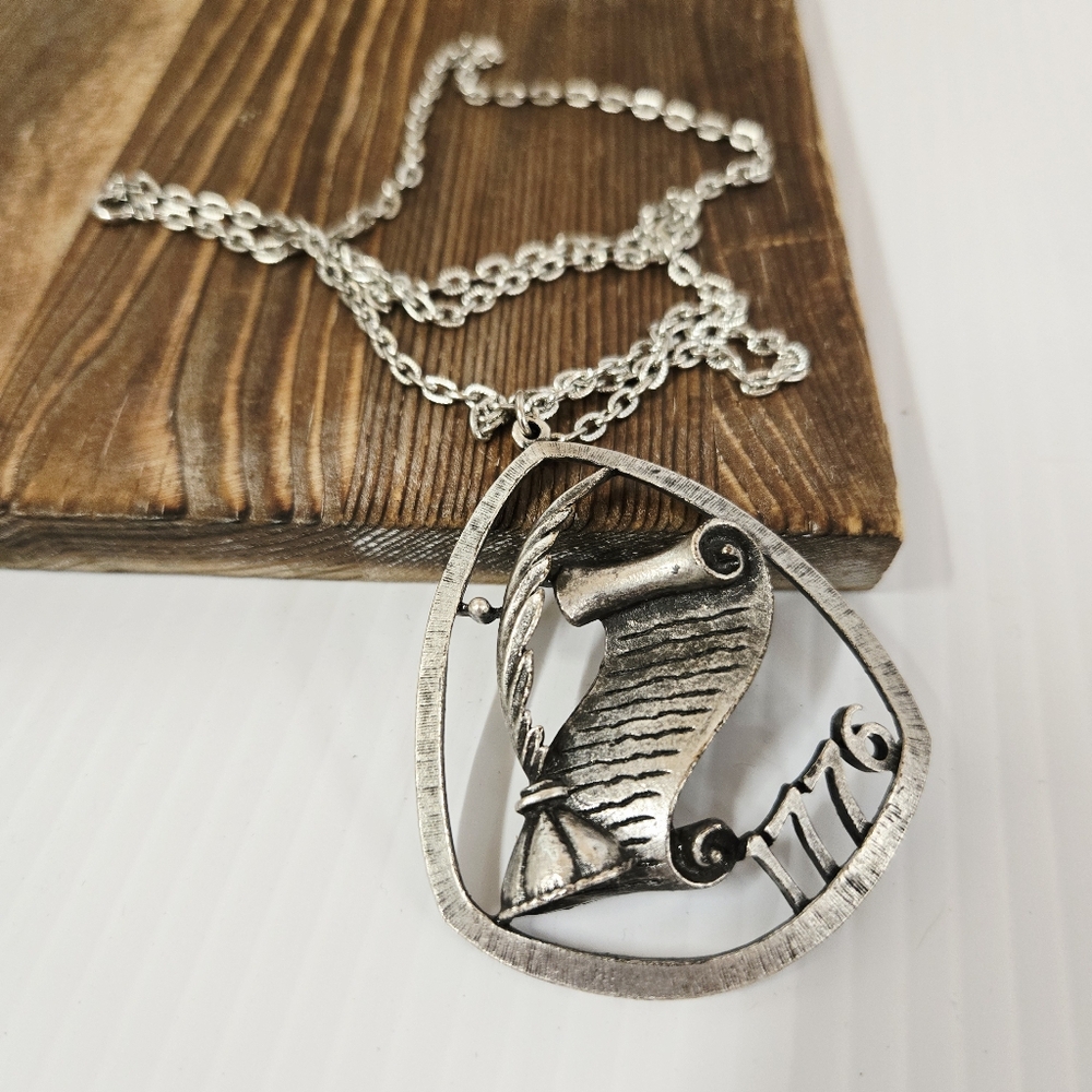Silver 1776 Pendant Necklace Antique Silver Finish Vintage